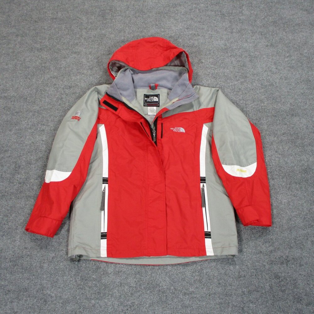 North Face Jacket Womens Small Gray Red Summit Series Hyvent Hood Parka Coat